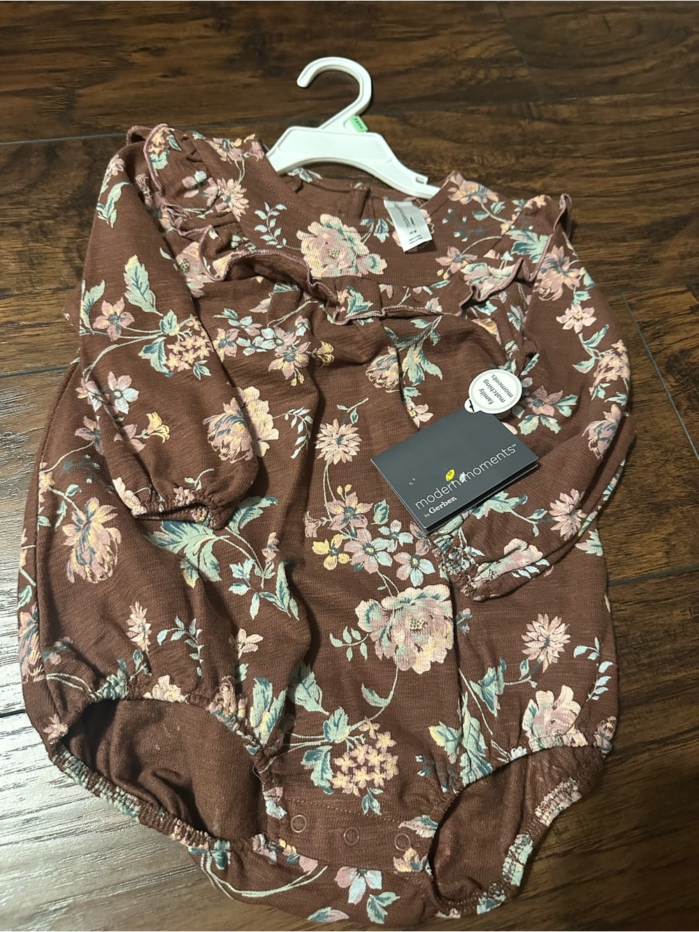 Modern Moments Brown Floral Ruffle Baby Bodysuit